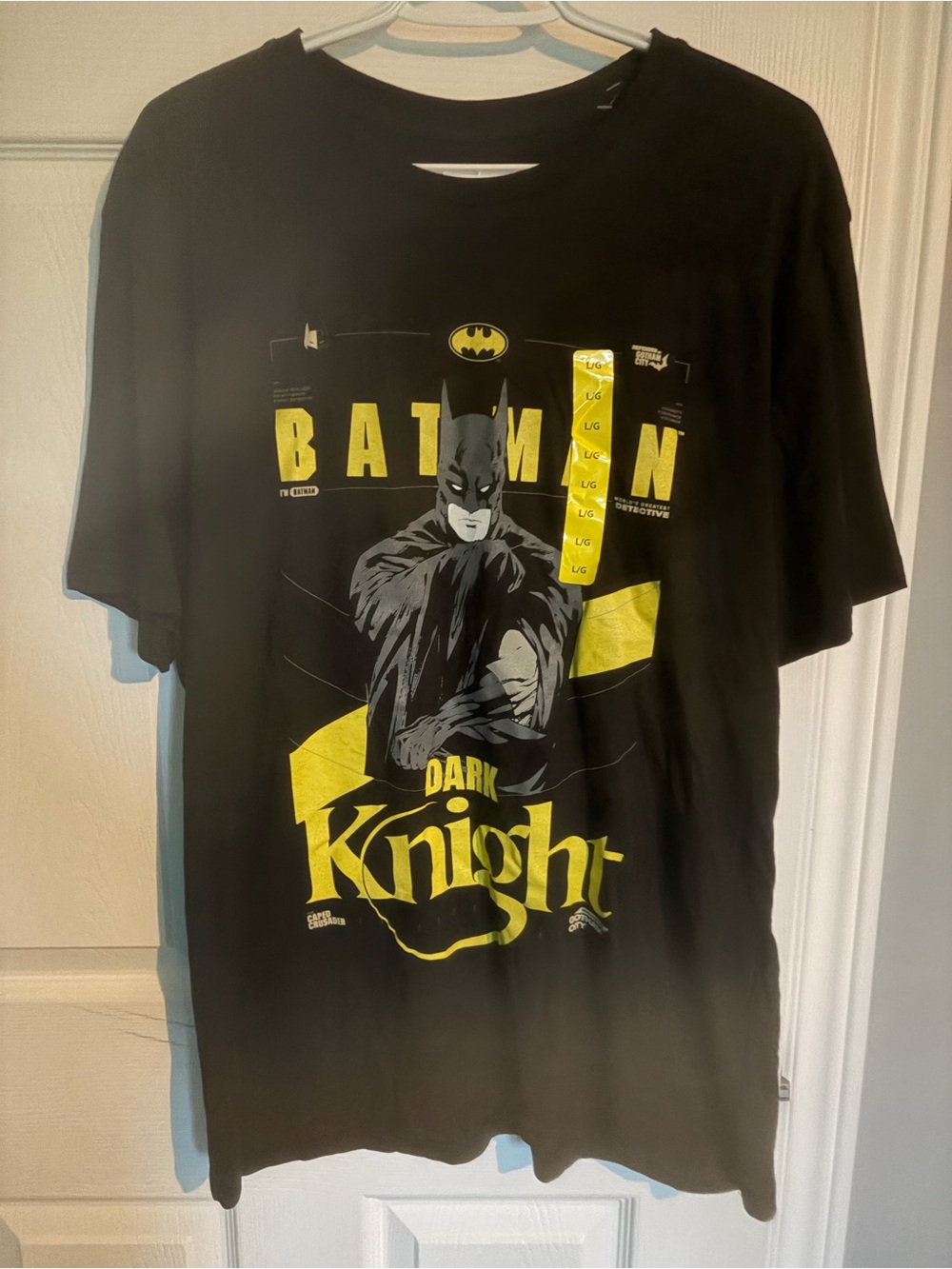 DC Comics Black Batman Dark Knight Graphic Tee with Yellow Print